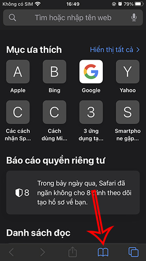 Truy cập bookmark Safari