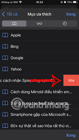 Xóa bookmark Safari