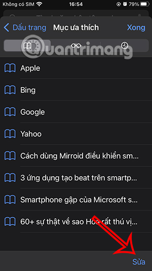 Sửa bookmark Safari