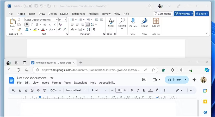 Giao diện người dùng Microsoft Word và Google Docs