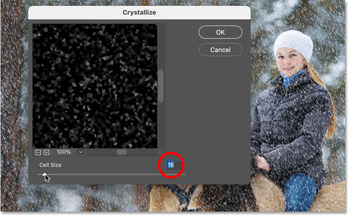 Cài đặt bộ lọc Crystallize.