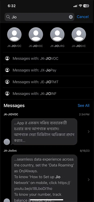 Nhập nội dung tin nhắn tìm kiếm iPhone