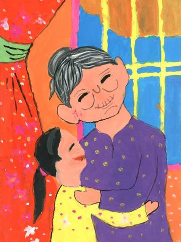 Tranh Vòng tay yêu thương, của Đinh Thị Huyền Linh, phân đội 4B.