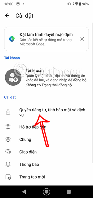 Chỉnh quyền riêng tư trên Edge 