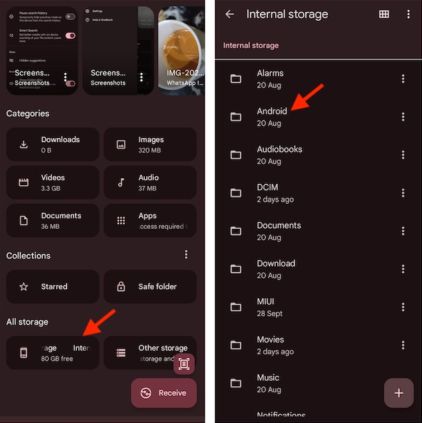 Truy cập thư mục WhatsApp trên Google Files 