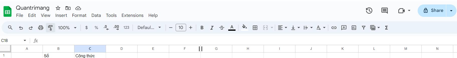 Icon công cụ sao chép định dạng trong Google Sheets