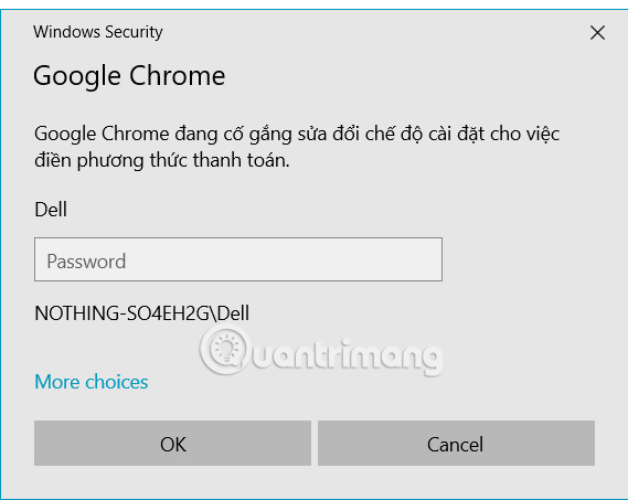 Bật xác minh thanh toán tụ động điền Chrome
