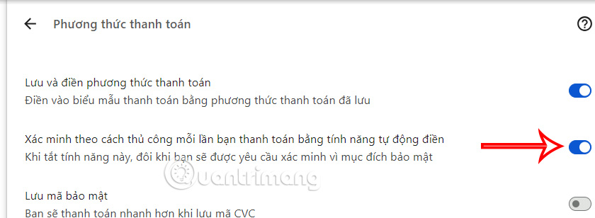 Xác minh thanh toán tụ động điền Chrome