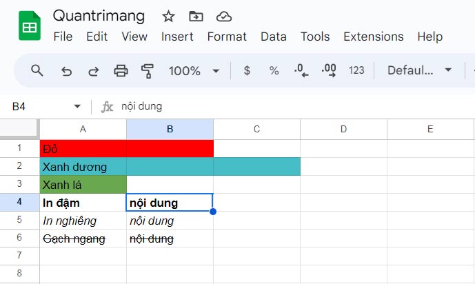 Sao chép định dạng chữ trong Google Sheets