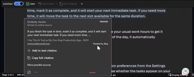 Microsoft Editor có đoạn văn được highlight trong Word trên Windows 11