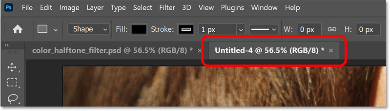 Tab tài liệu Photoshop mới.