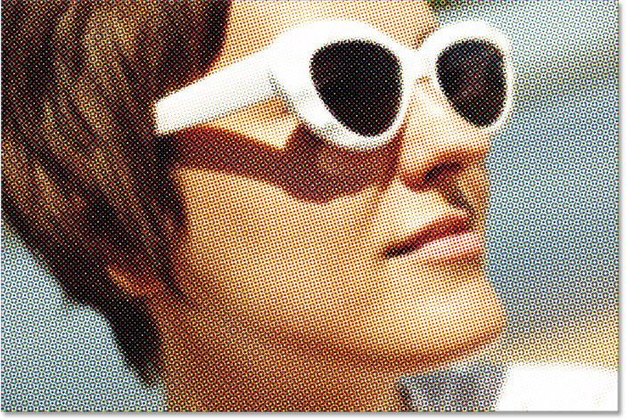 Hiệu ứng bộ lọc Color Halftone trong chế độ màu CMYK.