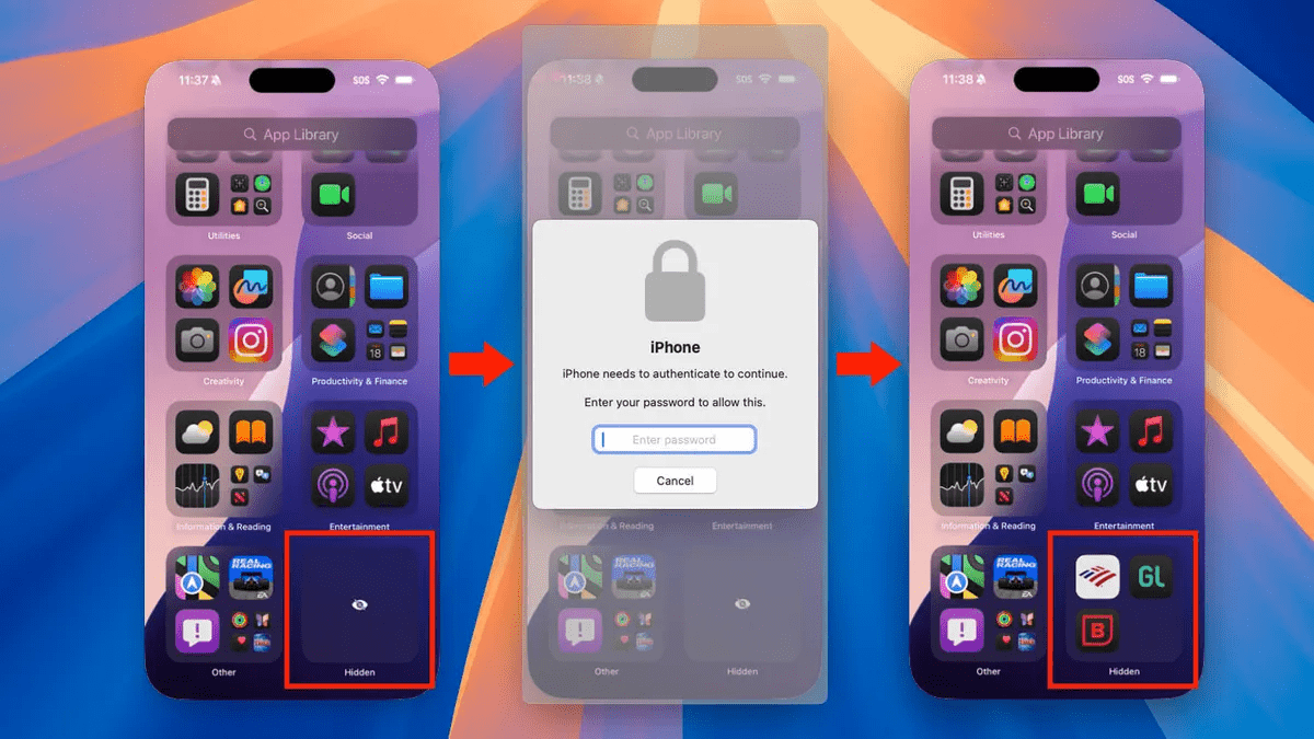 Truy cập thư mục ứng dụng ẩn thông qua iPhone Mirroring.