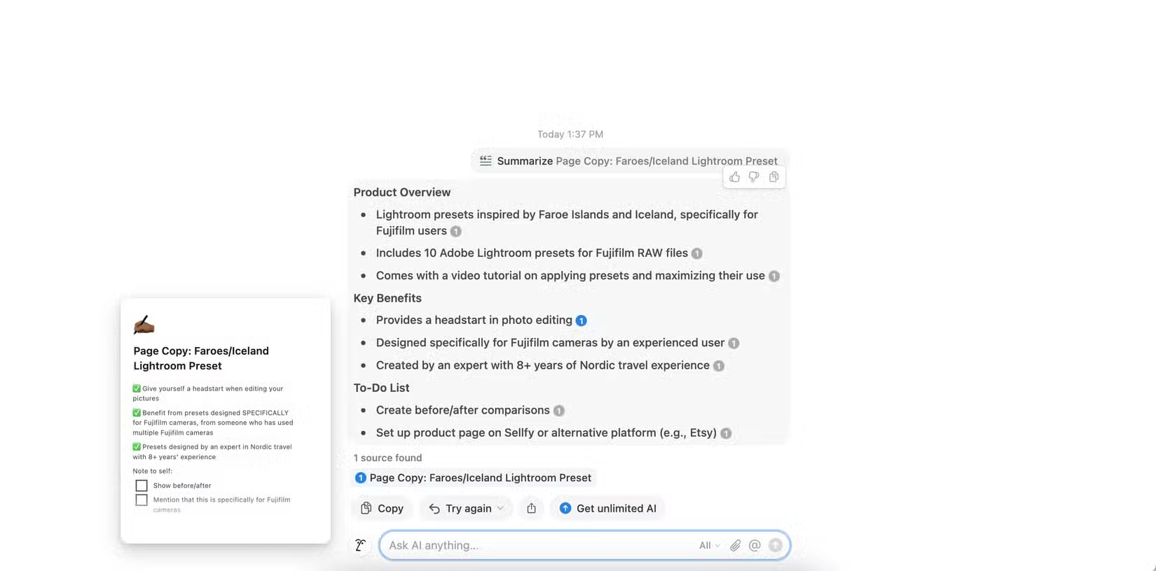 Tóm tắt và các điểm có thể mở rộng trong Notion AI