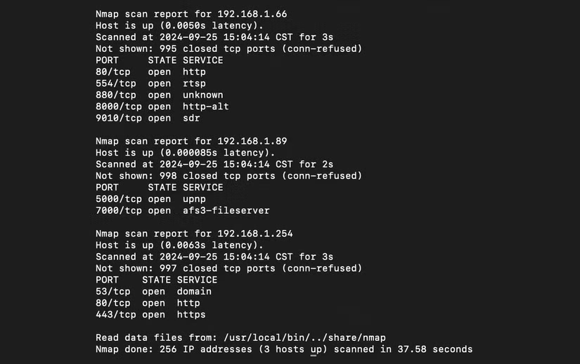 Nmap quét hiển thị địa chỉ IP
