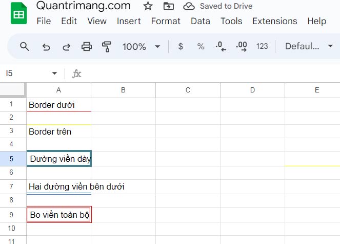 Màu viền trong Google Sheets