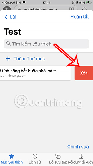 Xóa trang web đã thêm