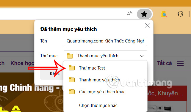 Thêm trang web thư mục yêu thích Edge 