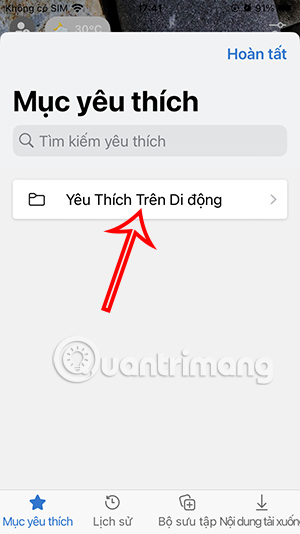 Thêm thư mục yêu thích trong di động 