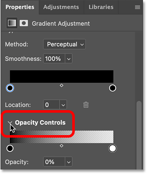 Opacity Controls trong bảng Properties của Photoshop.