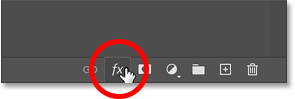 Nhấp vào biểu tượng fx ở bảng Layers trong Photoshop.