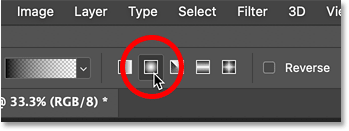 Đặt kiểu gradient thành Radial trong Photoshop.