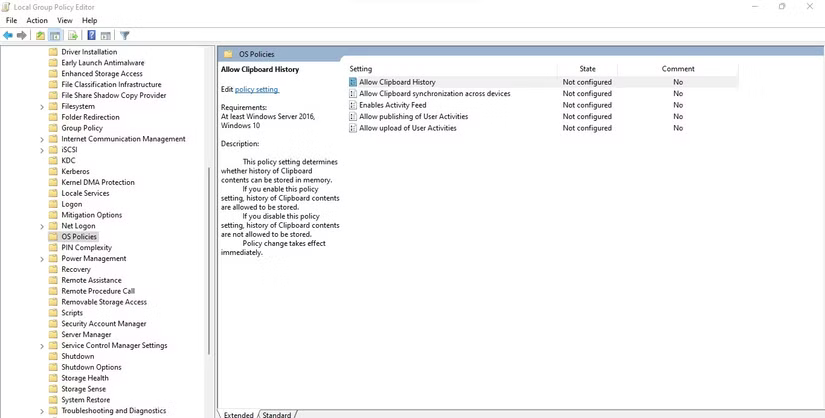 Theo đường dẫn trong Group Policy Editor để bật Clipboard History