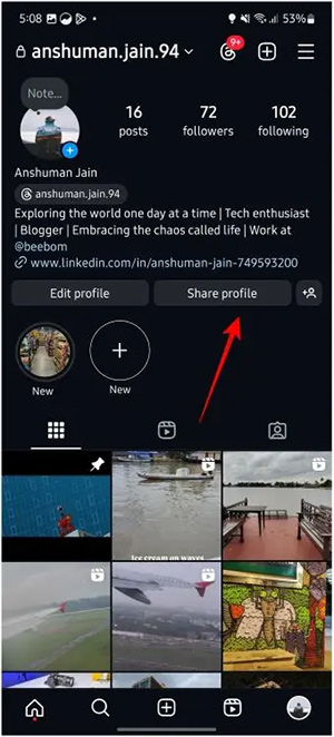 Chia sẻ tài khoản Instagram cá nhân 