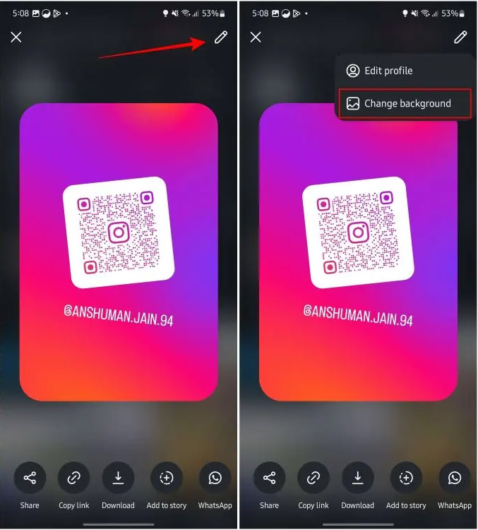 Thay đổi nền mã QR Instagram cá nhân 