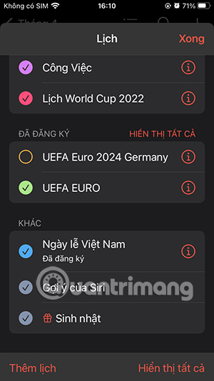 Lịch trong iPhone 