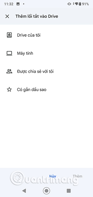 Chọn vị trí lưu lối tắt trong Google Drive