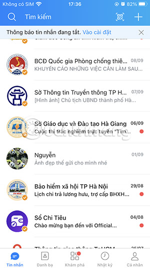 Giao diện nhắn tin Zalo
