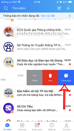 Chưa đọc tin nhắn Zalo