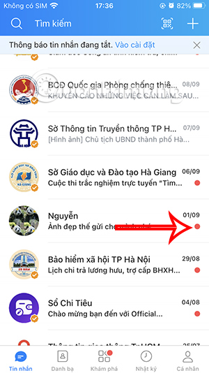 Tin nhắn Zalo chưa đọc