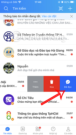 Đã đọc tin nhắn Zalo