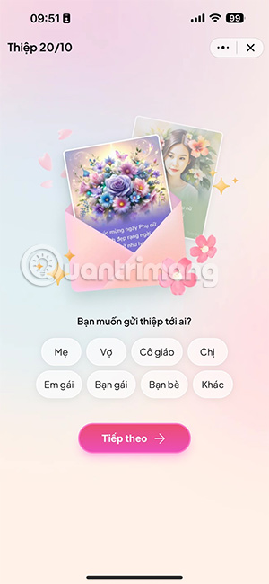 Chọn đối tượng gửi thiệp