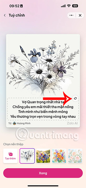 Đổi lời chúc 20/10 trên thiệp Zalo