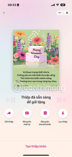 Gửi thiệp chúc mừng 20/10 trên Zalo