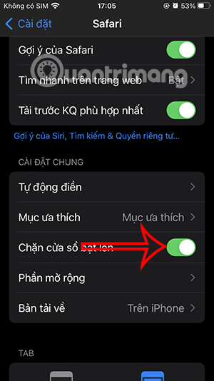 Chặn cửa sổ pop-up Safari iPhone