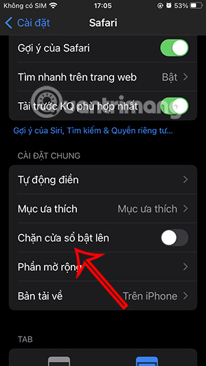 Hiển thị pop-up SafariPhone