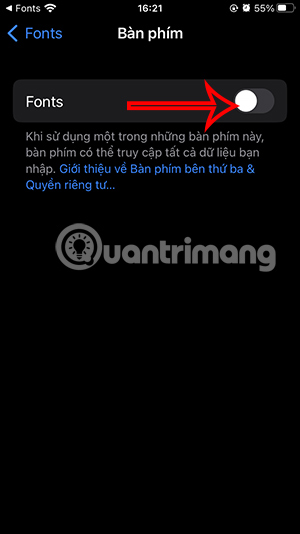 Kích hoạt Fonts