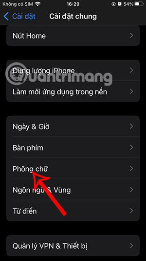 Chỉnh phông chữ iPhone