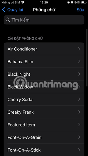 Danh sách phông chữ iPhone