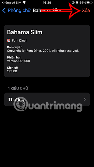 Xóa font chữ