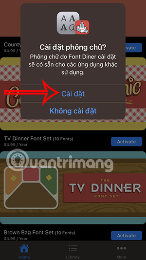 Cài đặt font chữ