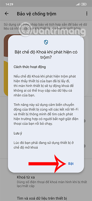 Bật khóa chống trộm Android