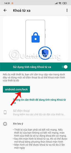 Thiết lập số điện thoại khóa từ xa 