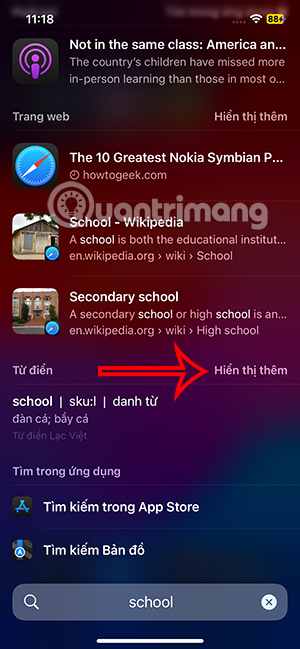 Hiển thị từ điển tra cứu