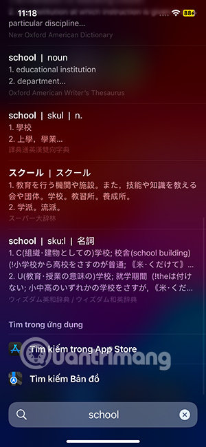 Xem từ điển qua Spotlight iPhone