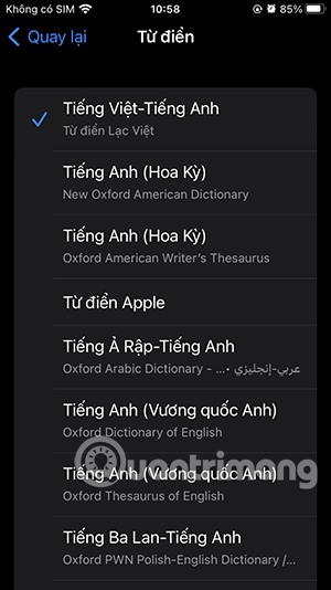 Danh sách từ điển iPhone